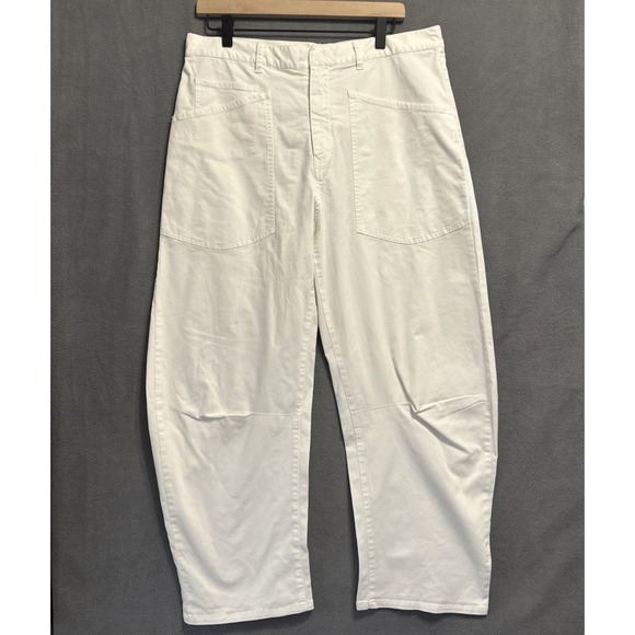 Nili Lotan Shon Pant Mid Rise Barrel Leg Cotton Twill Size 8 Stone Off White